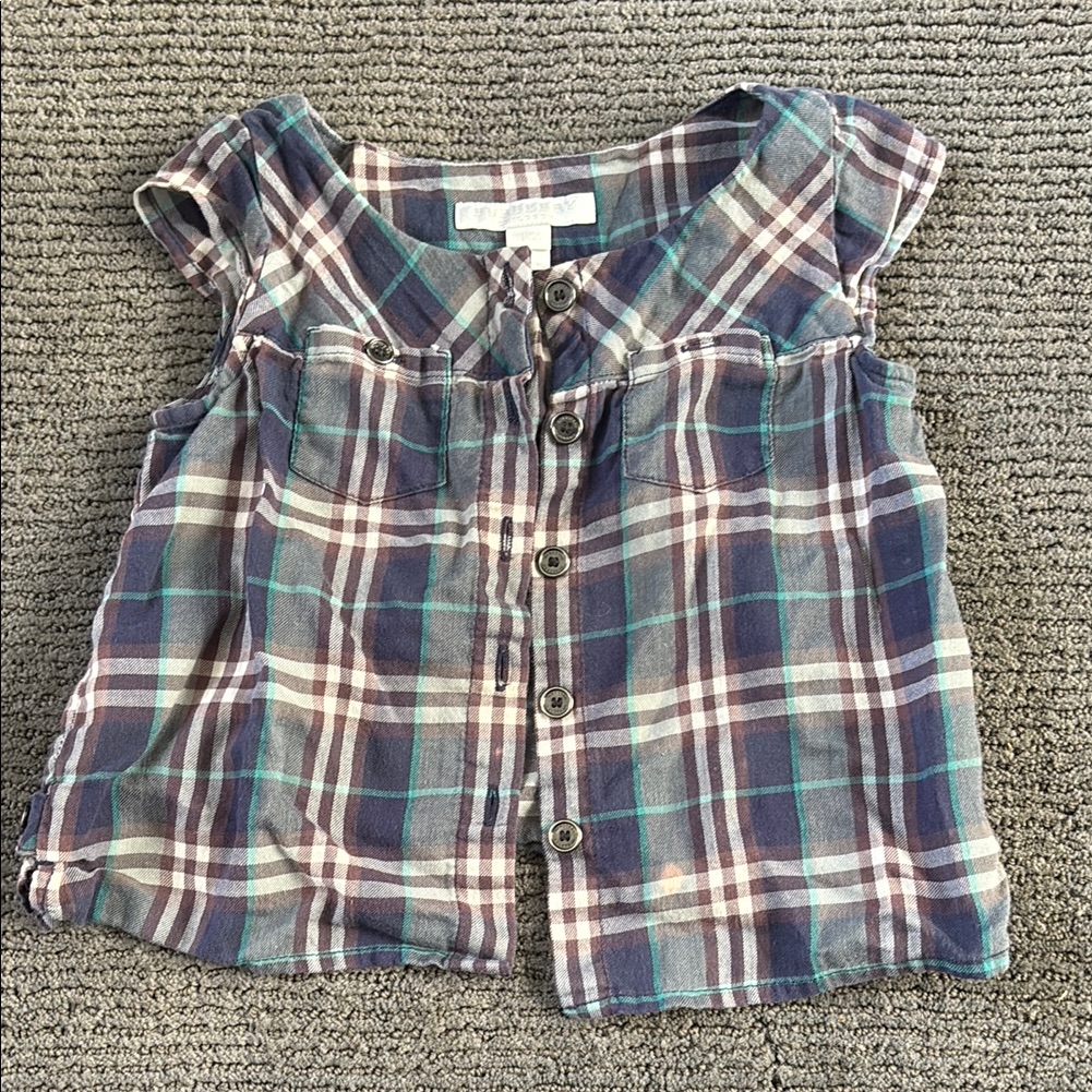 Burberry Blue And Brown Button Down Shirt
